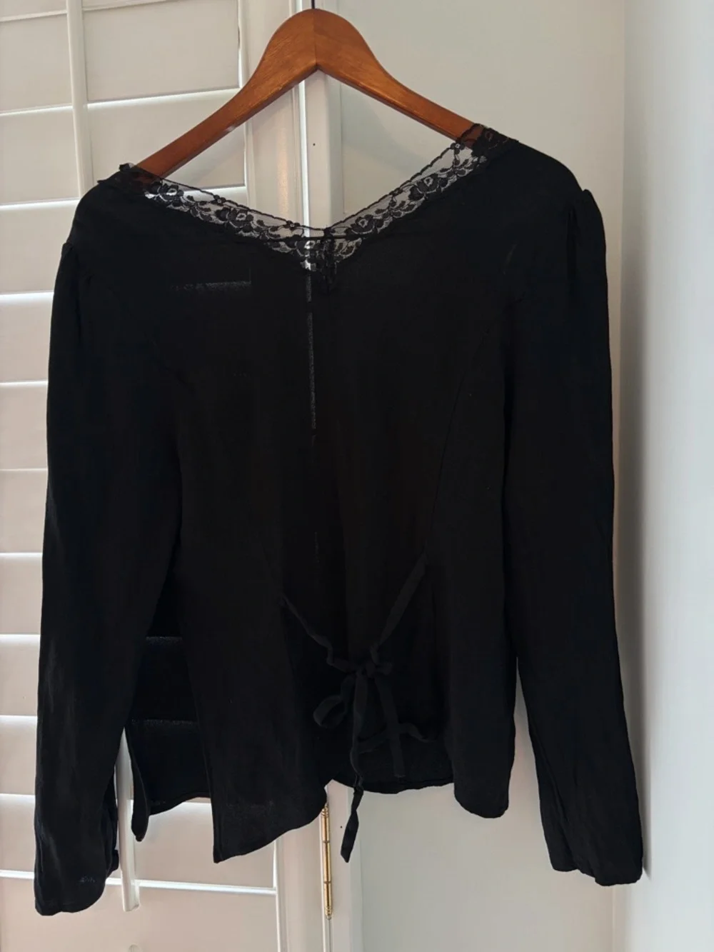 Reformation Nadene Top - Black Lace-Trim Long Sleeve Top - Women - Picture 3 of 3